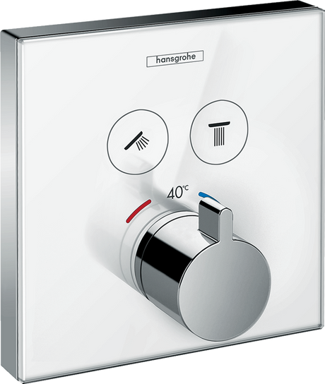 Hansgrohe ShowerSelect Glass Thermostatic Mixer For Concealed Installation For 2 Outlets - White/Chrome - 15738400