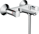 Hansgrohe Logis 2-handle manual bath mixer in chrome for exposed installation with precise temperature control