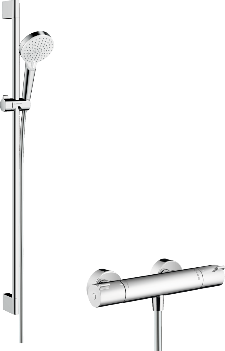 Hansgrohe Crometta Shower System 100 Vario With Ecostat 1001 Cl Thermostatic Mixer And Shower Rail 900mm - White/Chrome - 27813400