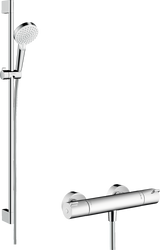 Hansgrohe Crometta Shower System 100 Vario With Ecostat 1001 Cl Thermostatic Mixer And Shower Rail 900mm - White/Chrome - 27813400