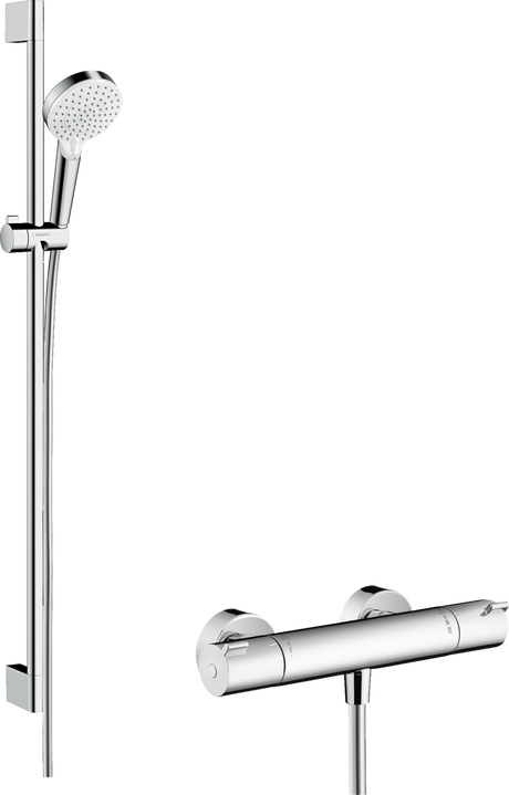 Hansgrohe Crometta Shower System 100 Vario With Ecostat 1001 Cl Thermostatic Mixer And Shower Rail 900mm - White/Chrome - 27813400