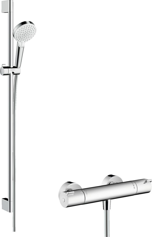 Hansgrohe Crometta Shower System 100 Vario With Ecostat 1001 Cl Thermostatic Mixer And Shower Rail 900mm - White/Chrome - 27813400