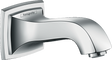 Hansgrohe Metropol Classic Bath Spout in chrome with sleek, modern design and built-in flow limiter for water conservation.