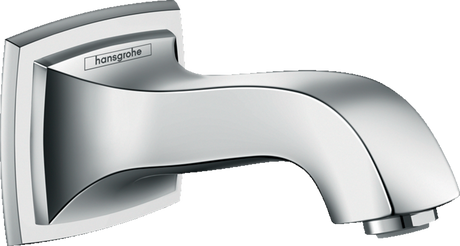 Hansgrohe Metropol Classic Bath Spout in chrome with sleek, modern design and built-in flow limiter for water conservation.
