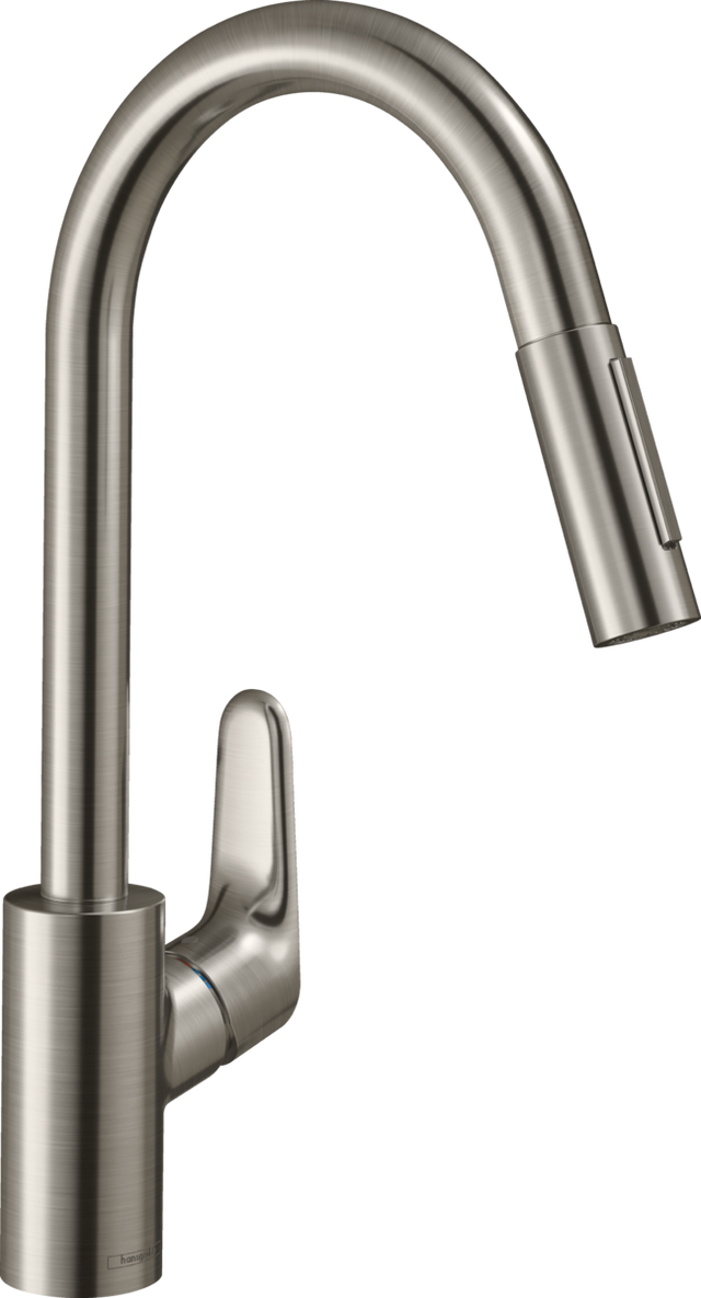 Hansgrohe Focus M41 Single Lever Kitchen Mixer 240 Eco With Pull-out Spray 2 Spray Modes - Stainless Steel - 31833800