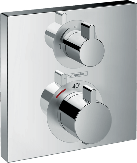 Hansgrohe Ecostat Square thermostatic mixer in chrome for concealed installation with dual control knobs and precise temperature adjustment