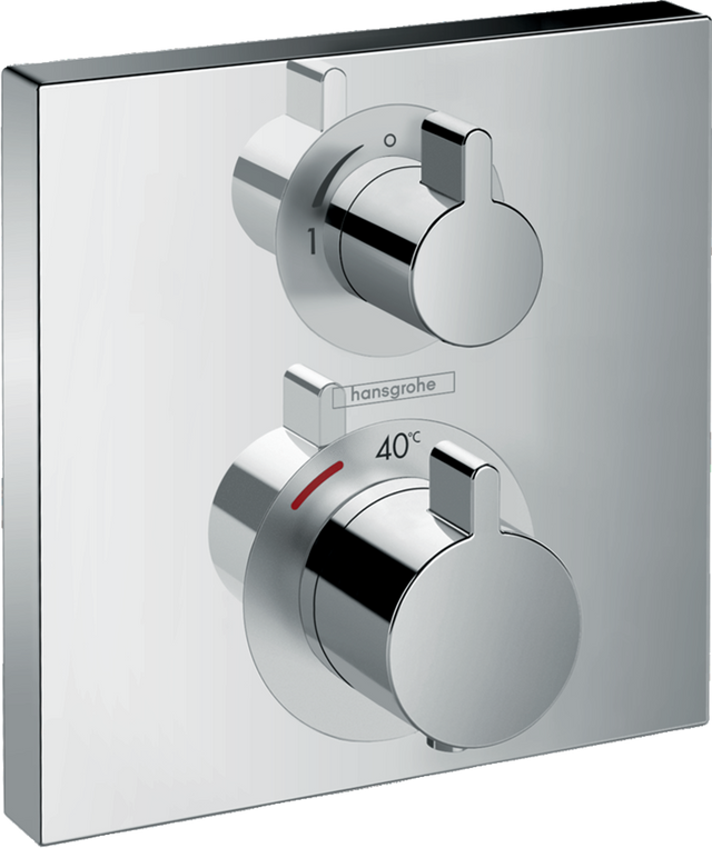 Hansgrohe Ecostat Square thermostatic mixer in chrome for concealed installation with dual control knobs and precise temperature adjustment