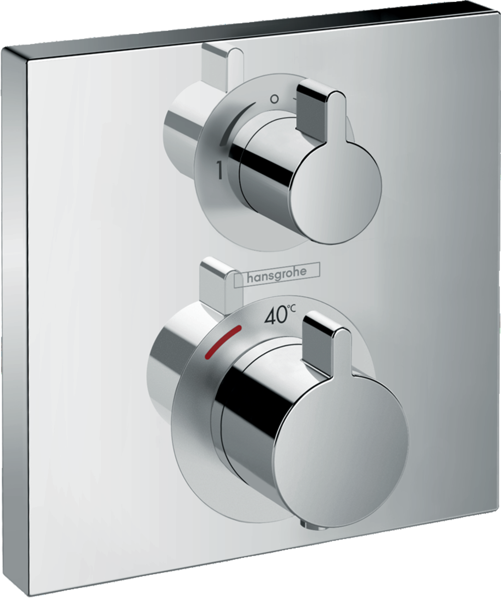 Hansgrohe Ecostat Square thermostatic mixer with dual outlet control and chrome finish for concealed installation