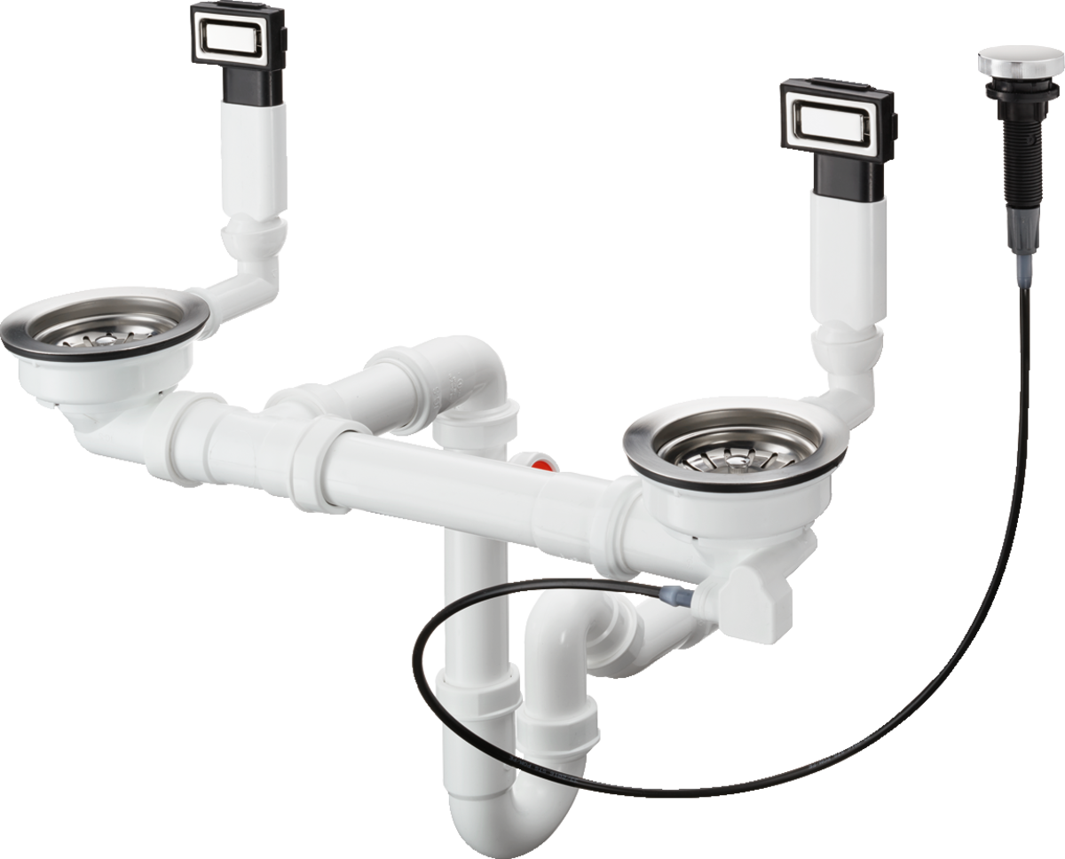 Hansgrohe Automatic Waste And Overflow Set For Double Bowl - Stainless Steel - 43932800