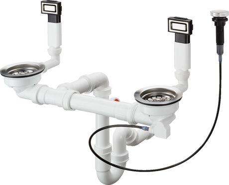 Hansgrohe Automatic Waste And Overflow Set For Double Bowl - Stainless Steel - 43932800