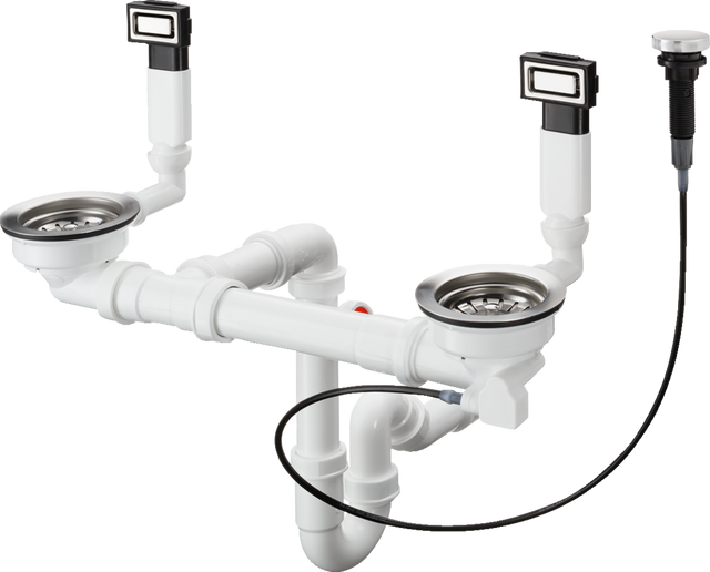 Hansgrohe Automatic Waste And Overflow Set For Double Bowl - Stainless Steel - 43932800
