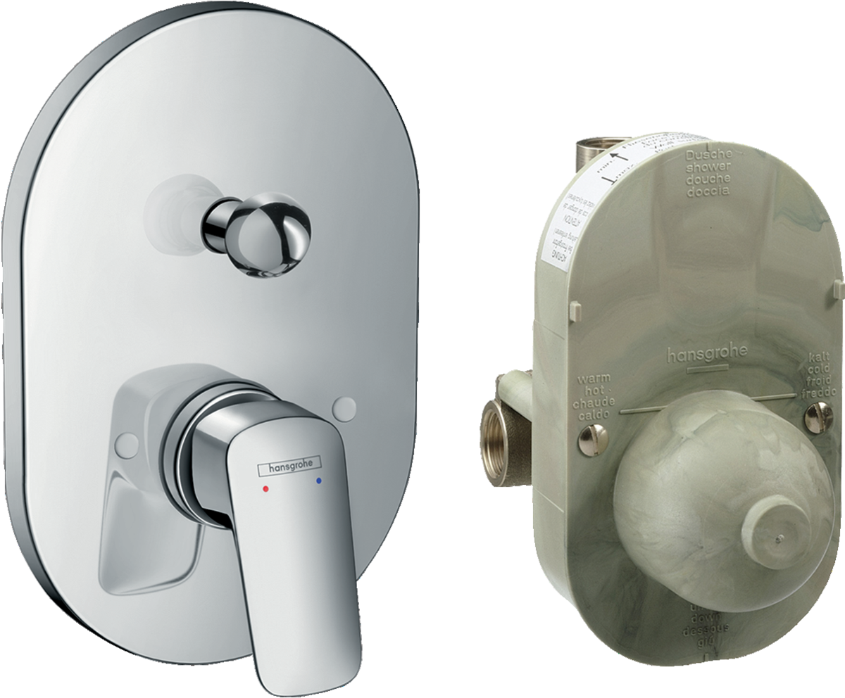 Hansgrohe Logis Manual Bath Mixer Set with chrome single lever and concealed installation body