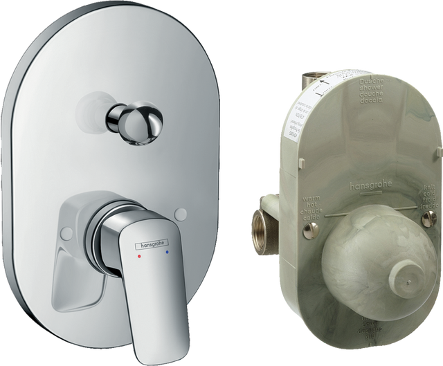 Hansgrohe Logis Manual Bath Mixer Set with chrome single lever and concealed installation body