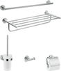 Hansgrohe Logis Universal Bath-accessory 5-in-1 chrome bathroom set with towel rack, toilet brush holder, robe hook, and toilet paper holder