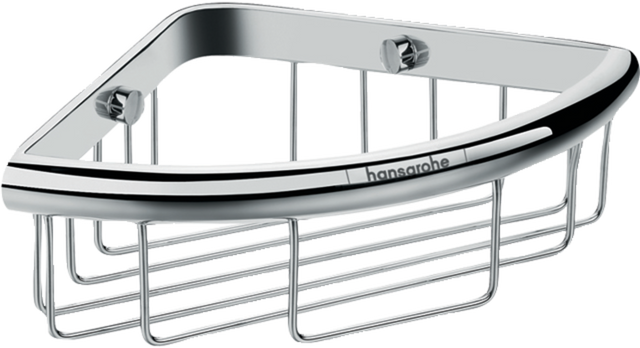 Hansgrohe Logis Universal Corner Basket in chrome with rust-resistant metal construction for bathroom corner storage