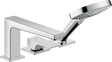 Hansgrohe Metropol 3-Hole Rim-Mounted chrome bath mixer with single lever handle and handheld showerhead