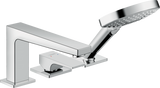 Hansgrohe Metropol 3-hole rim-mounted chrome bath mixer with single lever handle and handheld showerhead