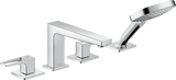 Hansgrohe Metropol 4-hole rim-mounted bath mixer in chrome with loop handles and hand shower attachment