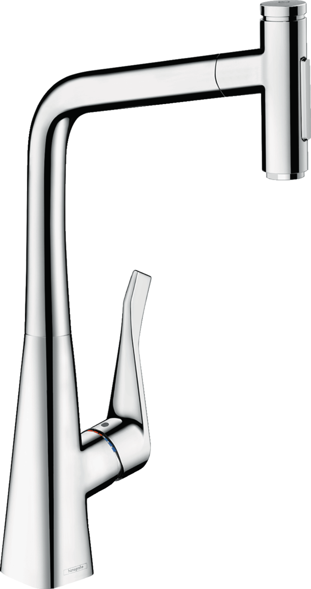 Hansgrohe Metris Select M71 Single Lever Kitchen Mixer 320 With Pull-out Spray And Sbox 2 Spray Modes - Chrome - 73816000