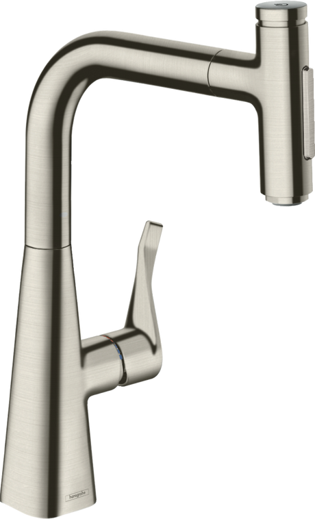 Hansgrohe Metris Select M71 Single Lever Kitchen Mixer 240 With Pull-out Spray And Sbox 2 Spray Modes - Stainless Steel - 73817800