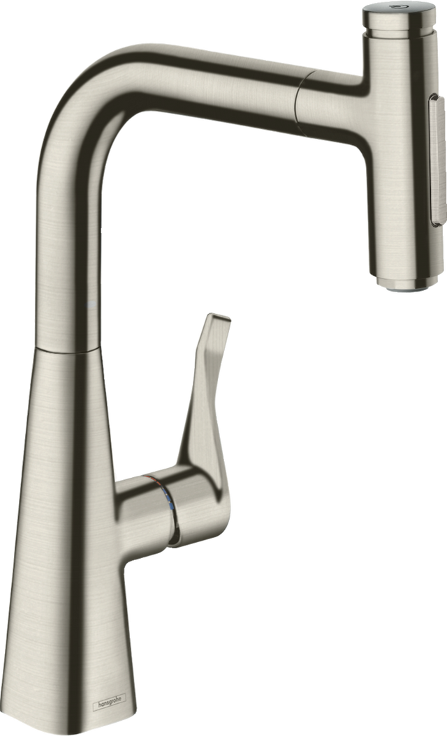 Hansgrohe Metris Select M71 Single Lever Kitchen Mixer 240 With Pull-out Spray And Sbox 2 Spray Modes - Stainless Steel - 73817800