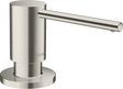 Hansgrohe A41 Soap Dispenser in chrome finish with sleek, modern cylindrical design and long spout for bathroom use