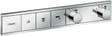 Hansgrohe Rainselect Thermostat in chrome with concealed installation and 3-function control panel for customizable shower settings.