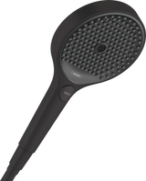 Hansgrohe Rainfinity Hand shower 130 in matt black with three adjustable jet types and ergonomic design.