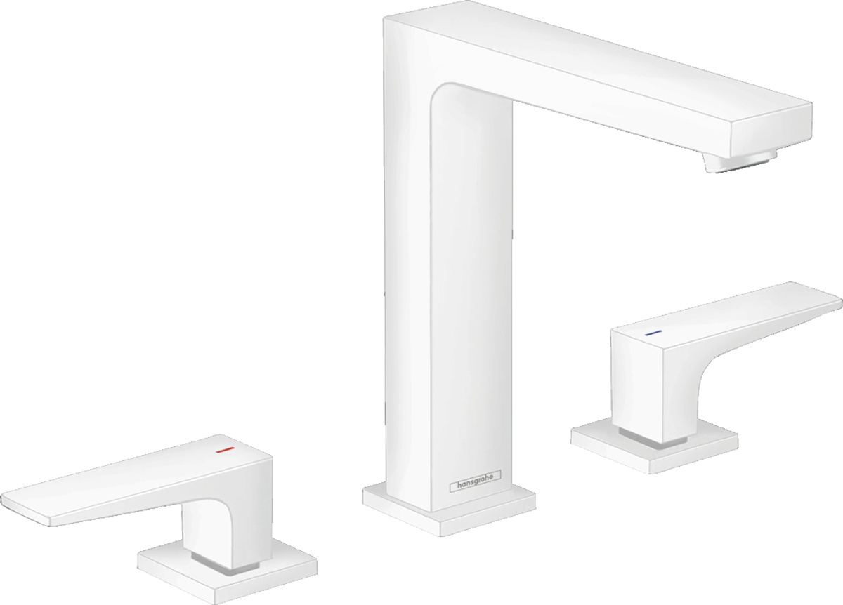 Hansgrohe Metropol 3-hole Basin Mixer 160 with Lever Handles and Push-open Waste - Matt White - 32515700