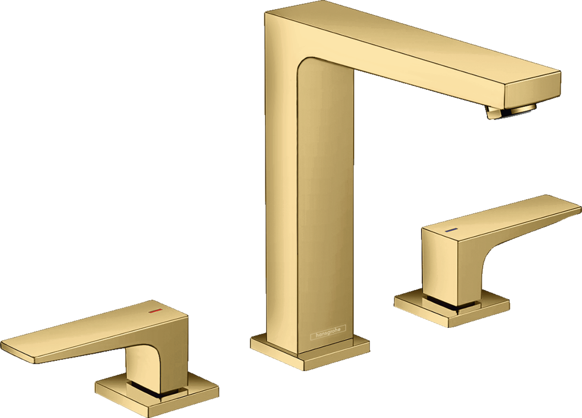 Hansgrohe Metropol 3-hole Basin Mixer 160 with Lever Handles and Push-open Waste - Polished Gold Optic - 32515990