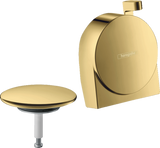 Hansgrohe Exafill S Finish Set polished gold-optic bath filler with waste and overflow system.