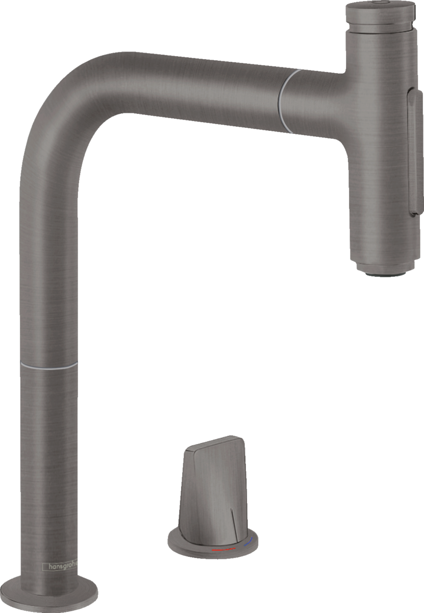 Hansgrohe Metris Select M71 2-hole Single Lever Kitchen Mixer 200 With Pull-out Spray And Sbox 2 Spray Modes - Brushed Black Chrome - 73818340