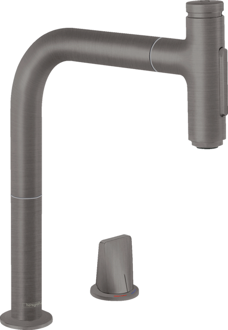 Hansgrohe Metris Select M71 2-hole Single Lever Kitchen Mixer 200 With Pull-out Spray And Sbox 2 Spray Modes - Brushed Black Chrome - 73818340
