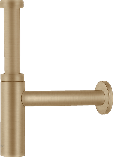 Hansgrohe Bottle Trap Flowstar S in brushed bronze finish with adjustable height and stainless steel construction for efficient bathroom drainage.