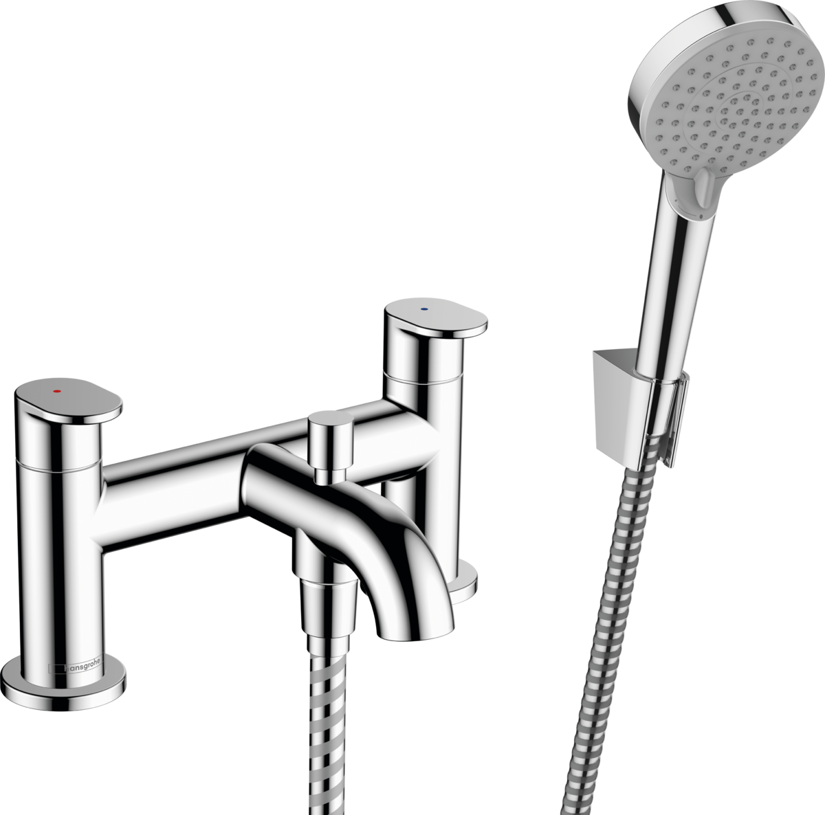 Hansgrohe Vernis Blend 2-hole Rim Mounted Bath Mixer with Diverter Valve And Vernis Blend Hand Shower Vario - Chrome - 71461000