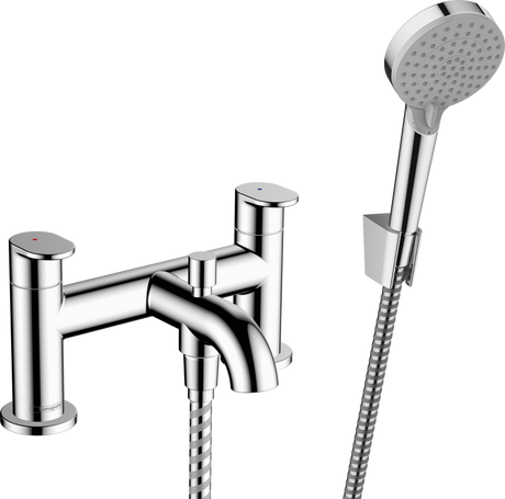 Hansgrohe Vernis Blend 2-hole Rim Mounted Bath Mixer with Diverter Valve And Vernis Blend Hand Shower Vario - Chrome - 71461000