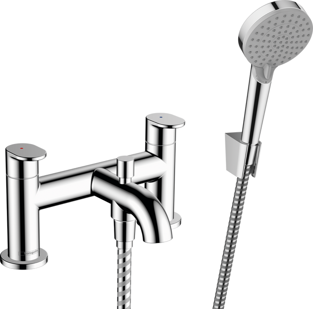Hansgrohe Vernis Blend 2-hole Rim Mounted Bath Mixer with Diverter Valve And Vernis Blend Hand Shower Vario - Chrome - 71461000