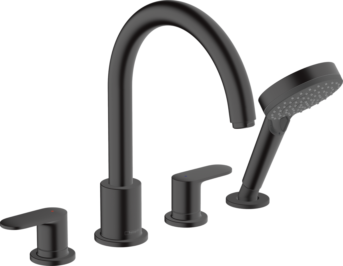 Hansgrohe Vernis Blend 4-hole Rim Mounted Bath Mixer - Matt Black - 71456670
