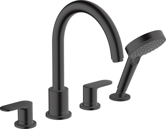 Hansgrohe Vernis Blend 4-hole Rim Mounted Bath Mixer - Matt Black - 71456670