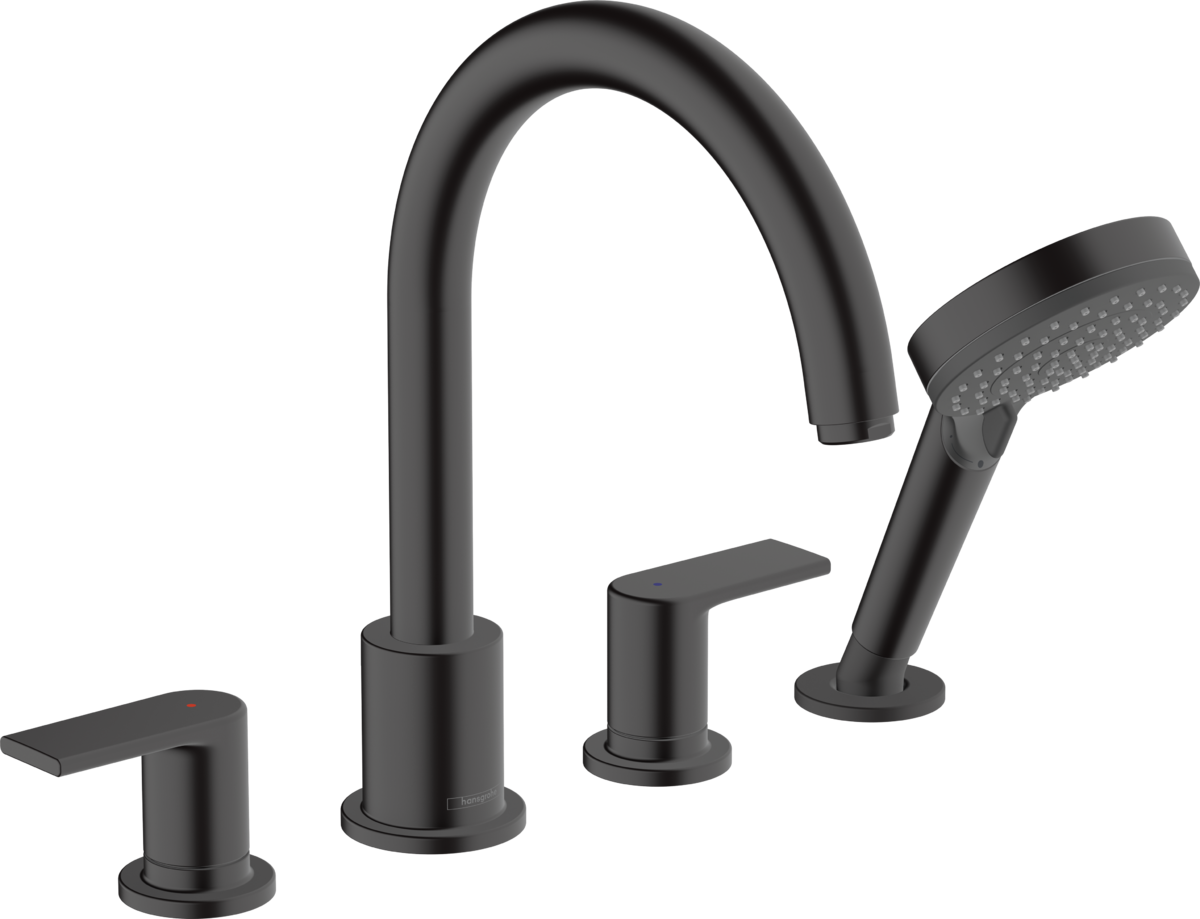 Hansgrohe Vernis Shape 4-hole Rim Mounted Bath Mixer - Matt Black - 71459670