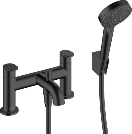 Hansgrohe Vernis Blend 2-hole Rim Mounted Bath Mixer with Diverter Valve And Vernis Blend Hand Shower Vario - Matt Black - 71461670