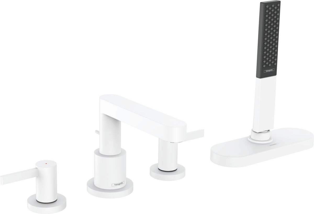 Hansgrohe Finoris 4-hole Rim Mounted Bath Mixer with sBox - Matt White - 76444700