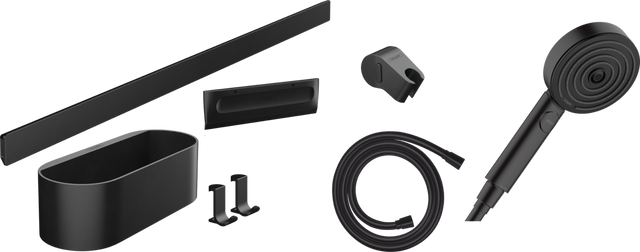 Hansgrohe Wallstoris Bundle Hand Shower 105 3jet Activation Ecosmart Wall Bar 700 mm And Storage Set - Matt Black - 24291670
