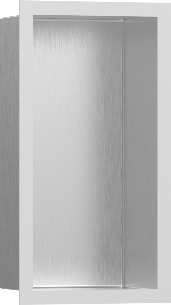 Hansgrohe XtraStoris Individual Wall Niche Brushed Stainless Steel With Design Frame 300x150x100 - Matt White - 56094700