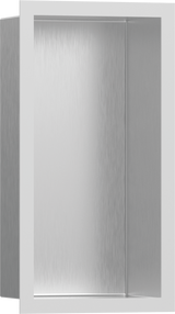 Hansgrohe XtraStoris Individual Wall Niche Brushed Stainless Steel With Design Frame 300x150x100 - Matt White - 56094700