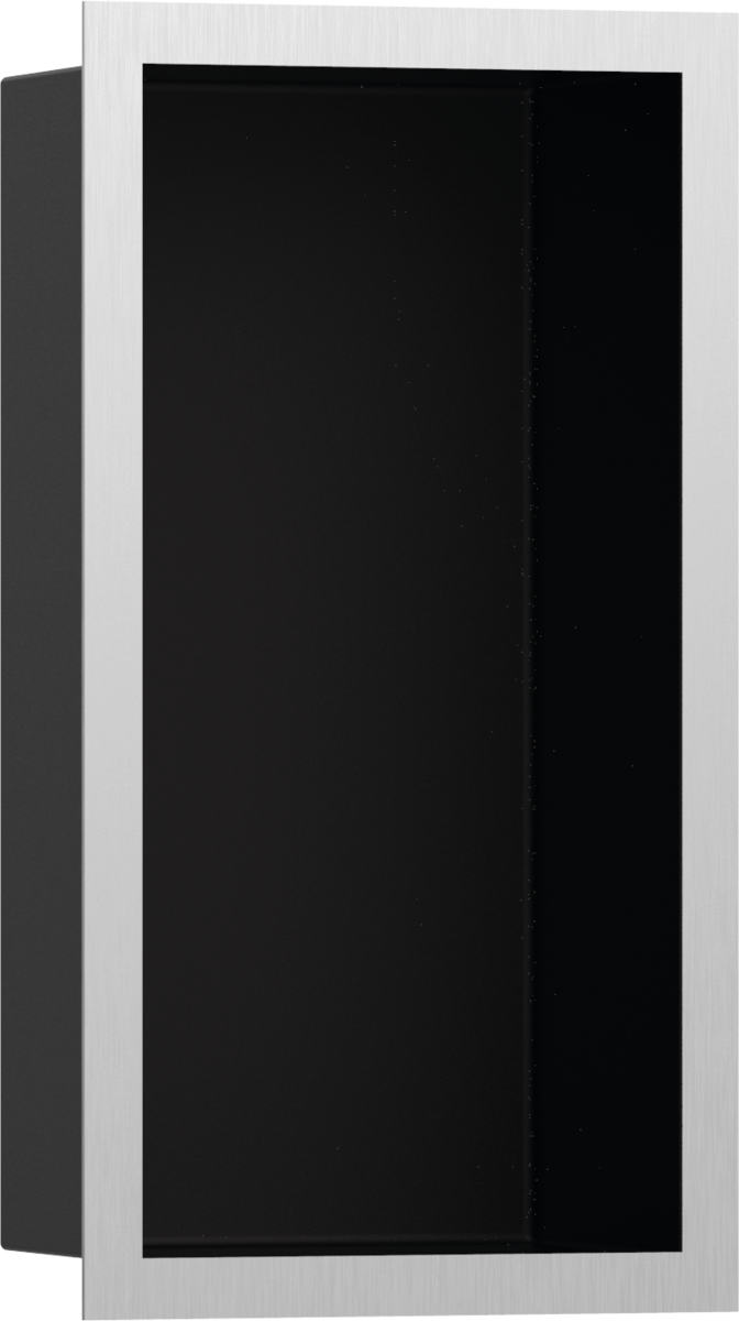 Hansgrohe XtraStoris Individual Wall Niche Matt Black With Design Frame 300x150x100 - Brushed Stainless Steel - 56095800