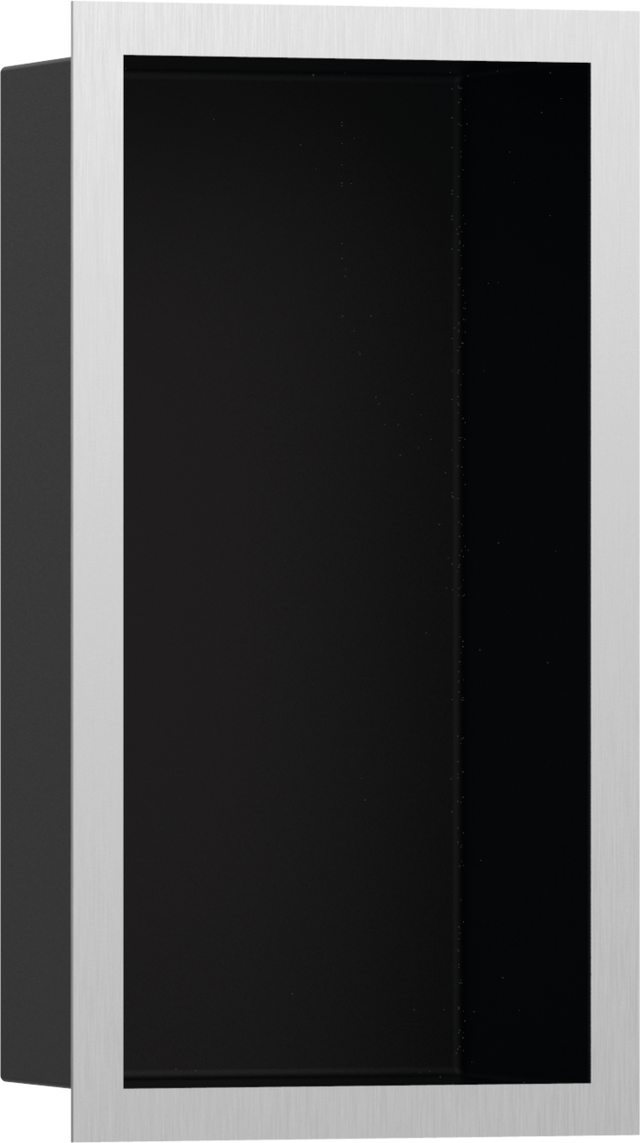 Hansgrohe XtraStoris Individual Wall Niche Matt Black With Design Frame 300x150x100 - Brushed Stainless Steel - 56095800