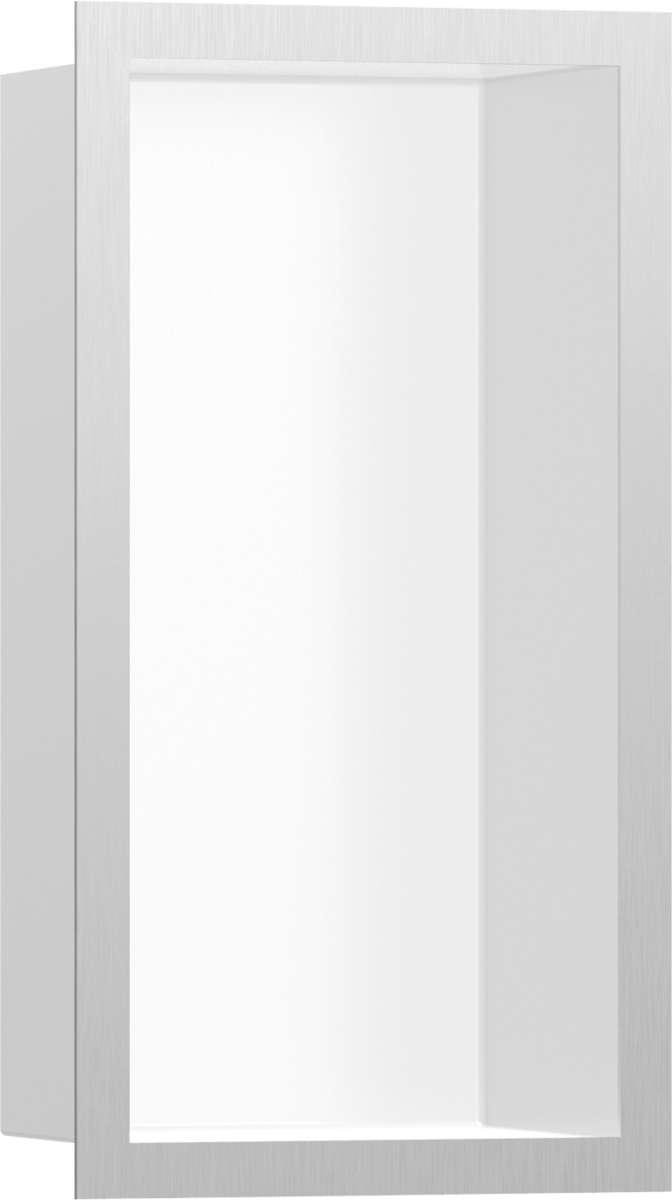 Hansgrohe XtraStoris Individual Wall Niche Matt White With Design Frame 300x150x100 - Brushed Stainless Steel - 56096800