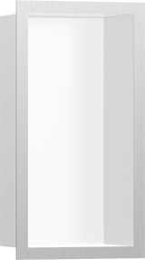 Hansgrohe XtraStoris Individual Wall Niche Matt White With Design Frame 300x150x100 - Brushed Stainless Steel - 56096800