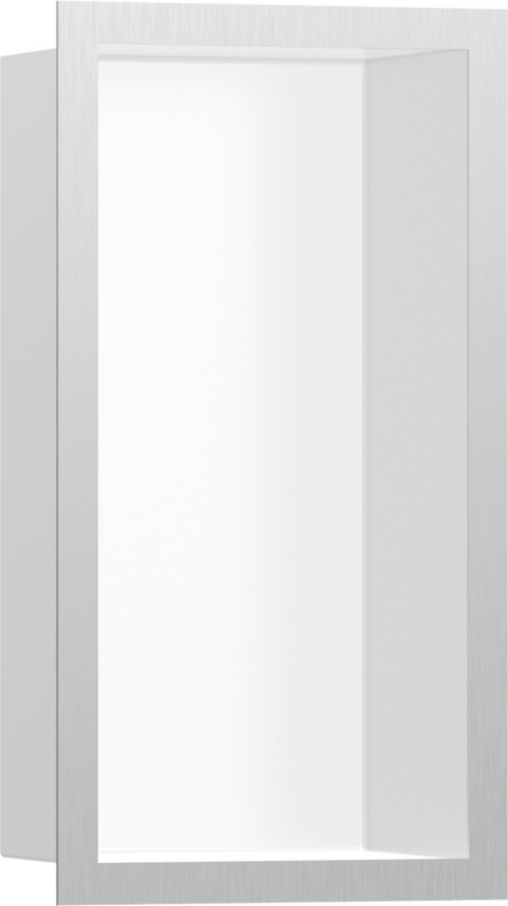 Hansgrohe XtraStoris Individual Wall Niche Matt White With Design Frame 300x150x100 - Brushed Stainless Steel - 56096800